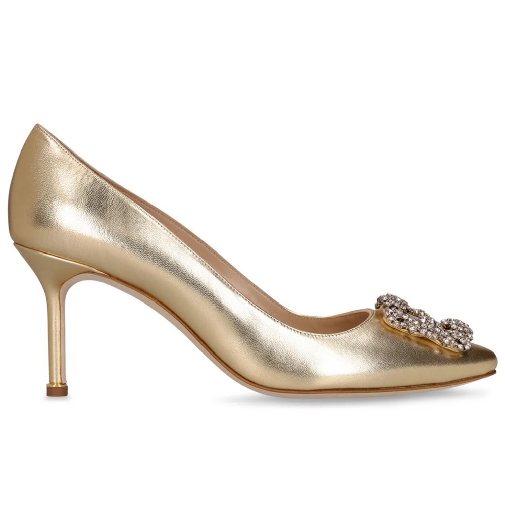 Manolo Blahnik gold heels worn once